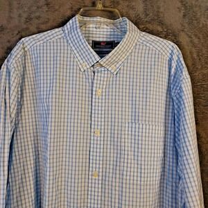 Vineyard Vines Classic Fit Murray Shirt 2XL Blue Check Long Sleeve Stretch Dress